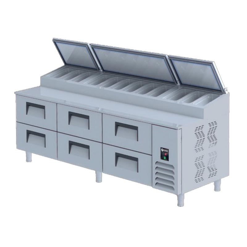 Iceinox PTS L 800 Çekmeceli Pizza Hazırlık Dolabı, 237x81x109 cm